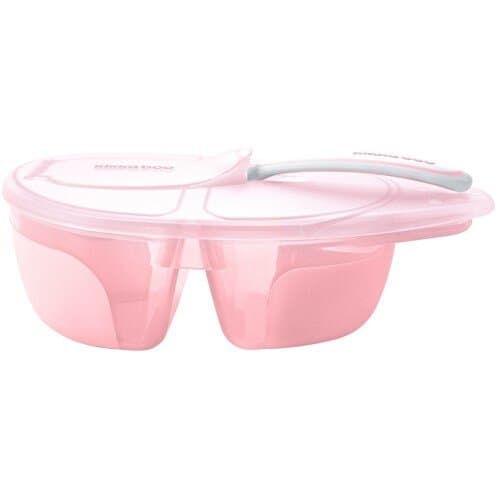 KikkaBoo Two Compartment Bowl with Spoon Tasty - Pink 1