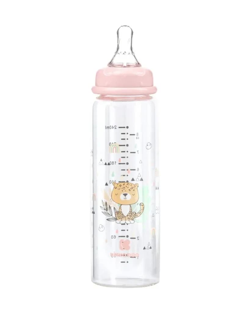 KikkaBoo Glass Feeding Bottle 240ml Savanna - Pink 2