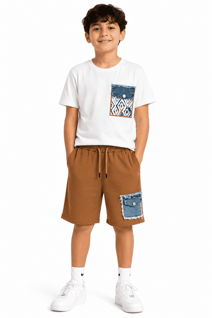 CMK Boys' Premium Cotton T-Shirt and Shorts Set - White, Size 5 1