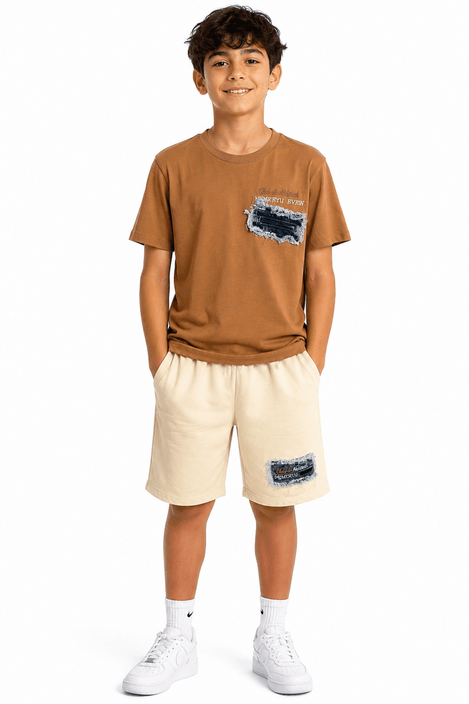 CMK Boys' Premium Cotton T-Shirt and Shorts Set - Brown (Size 5) 1