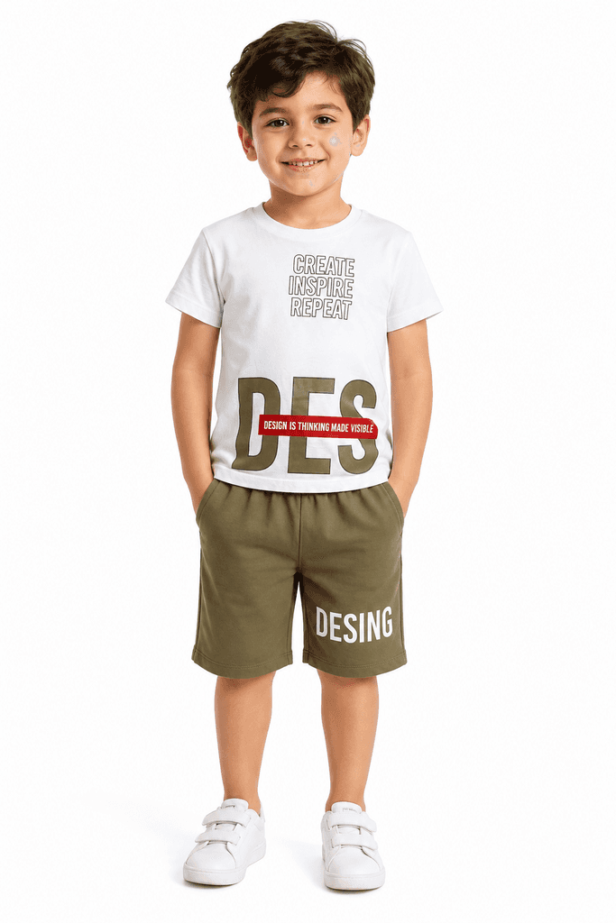 Eren Bey Boys' 100% Cotton T-Shirt and Shorts Summer Clothing Set - White, Size 4 1
