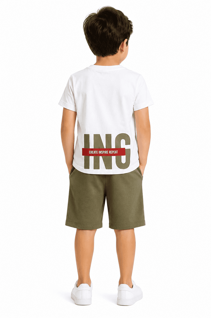 Eren Bey Boys' 100% Cotton T-Shirt and Shorts Summer Clothing Set - White, Size 4 2