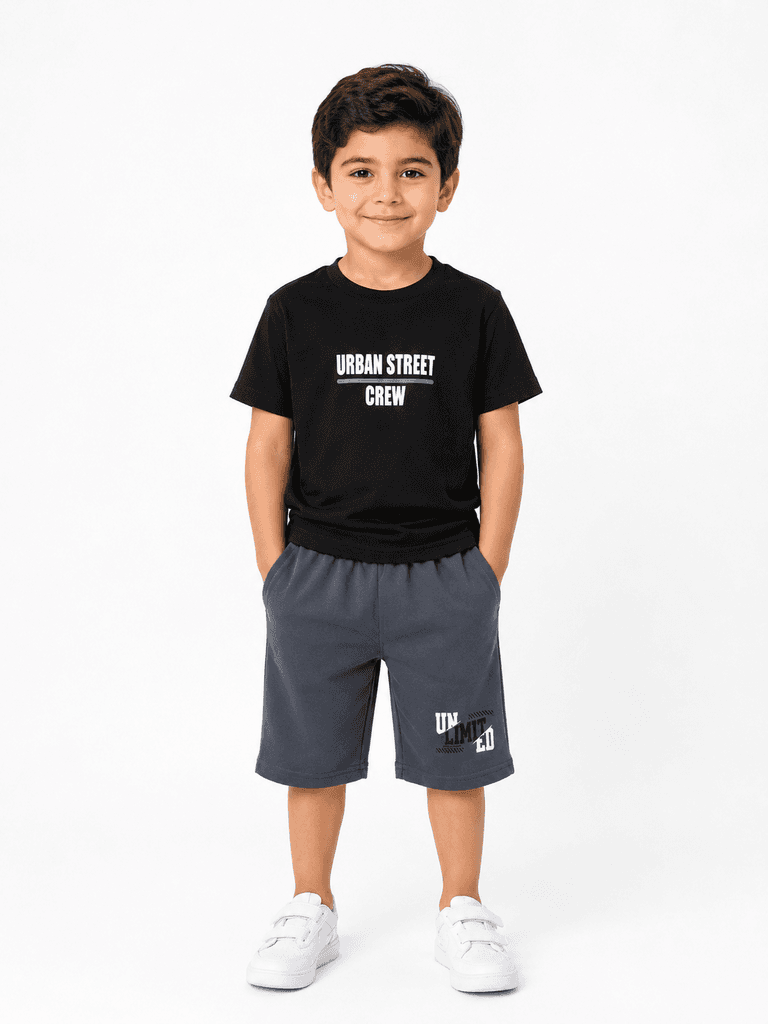 Landax Premium Cotton Boys' T-Shirt and Pajama Lounge Set - Black (11-14 years) 1
