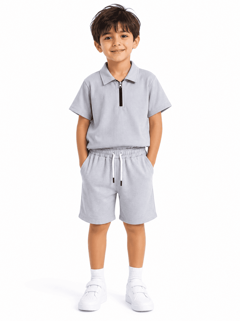 CMK Boys' Premium Cotton T-Shirt and Shorts Set - Light Gray (5 years) 1