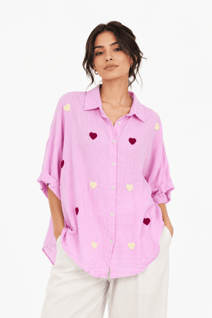 Hellie Women's Premium Cotton Shirt - Classic Fit Button-Down - Pink (S) 1