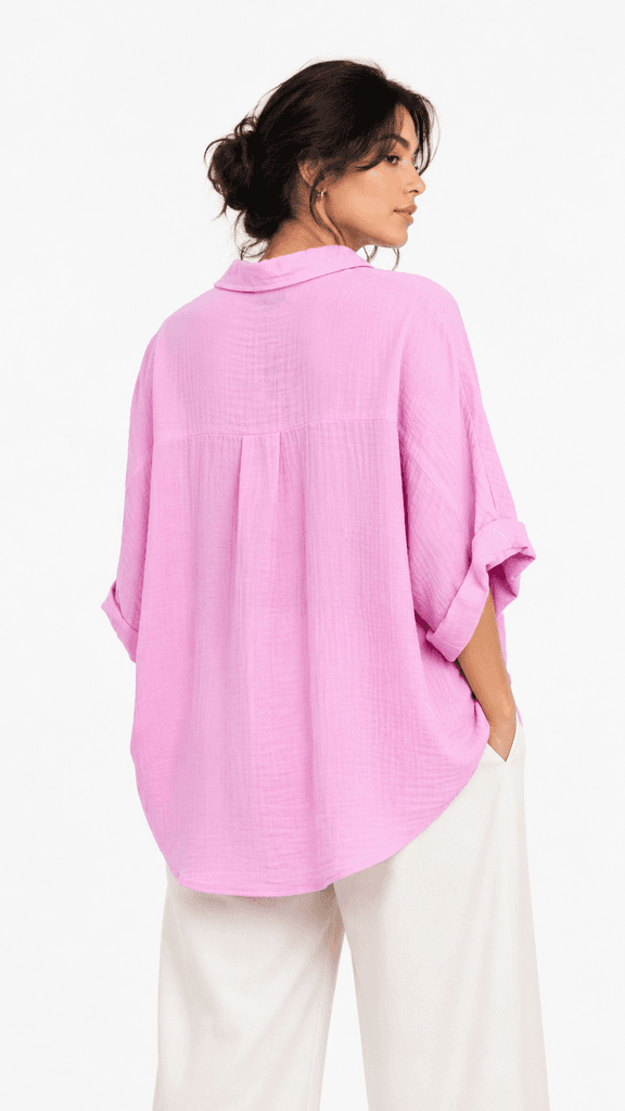Hellie Women's Premium Cotton Shirt - Classic Fit Button-Down - Pink (S) 2