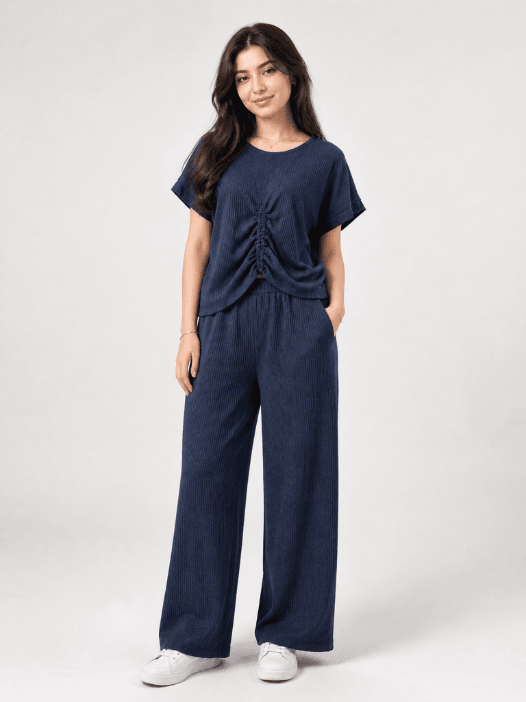 Blue Day's Women's Soft Polyester T-Shirt and Pajama Lounge Set - Navy Blue (S) 1