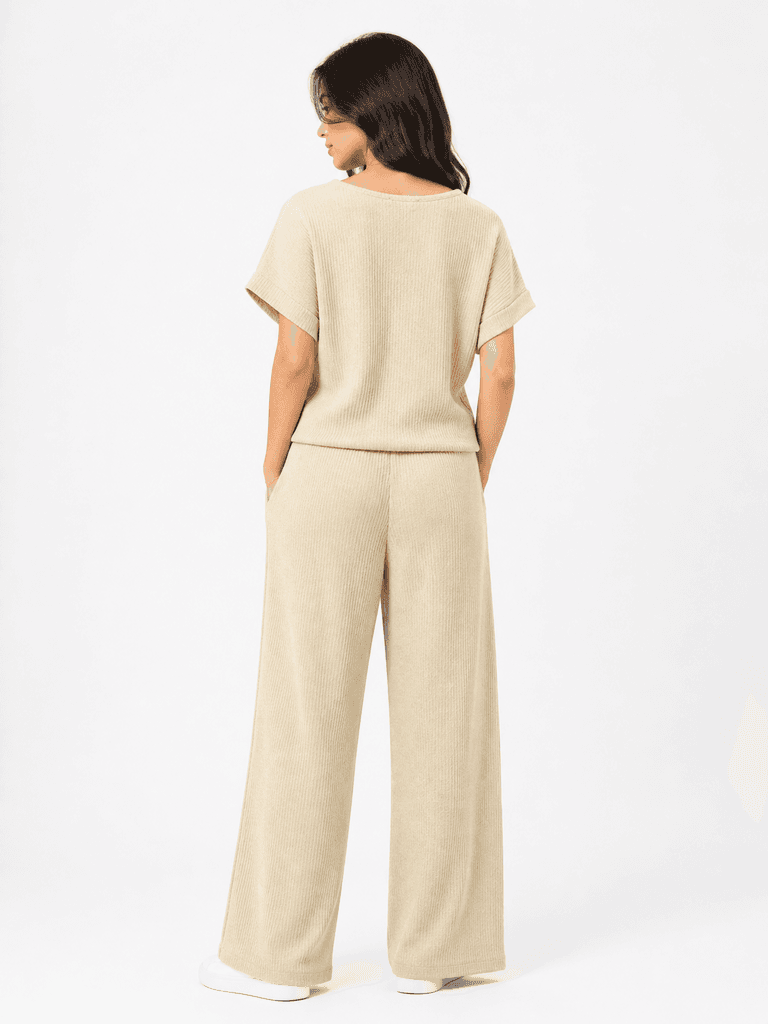 Blue Day's Women's Soft Polyester T-Shirt and Pajama Lounge Set - Creamy (S) 2