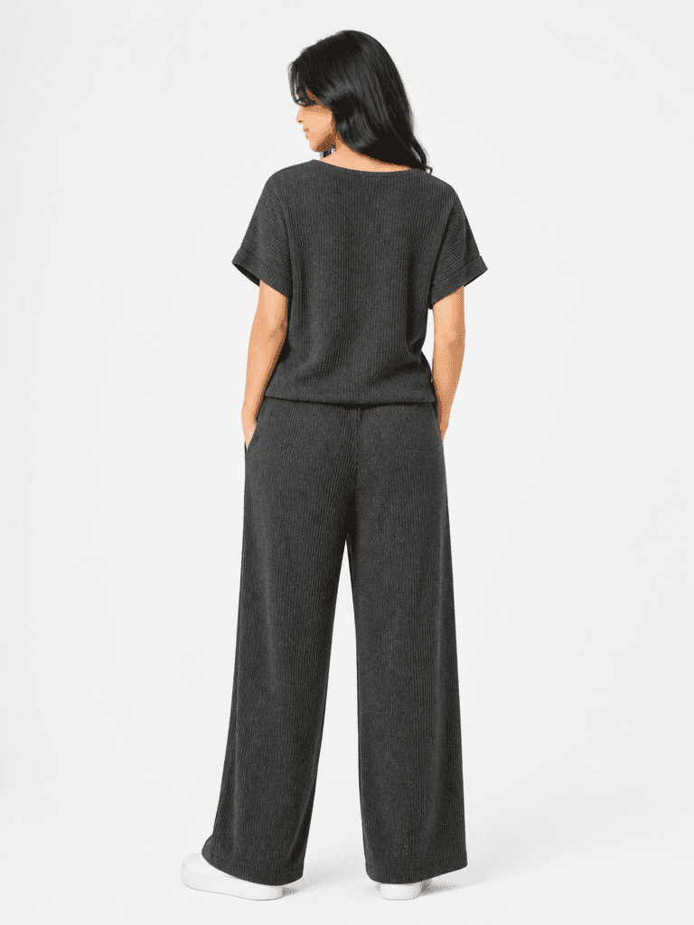 Blue Day's Women's Soft Polyester T-Shirt and Pajama Lounge Set - Gray (S) 2