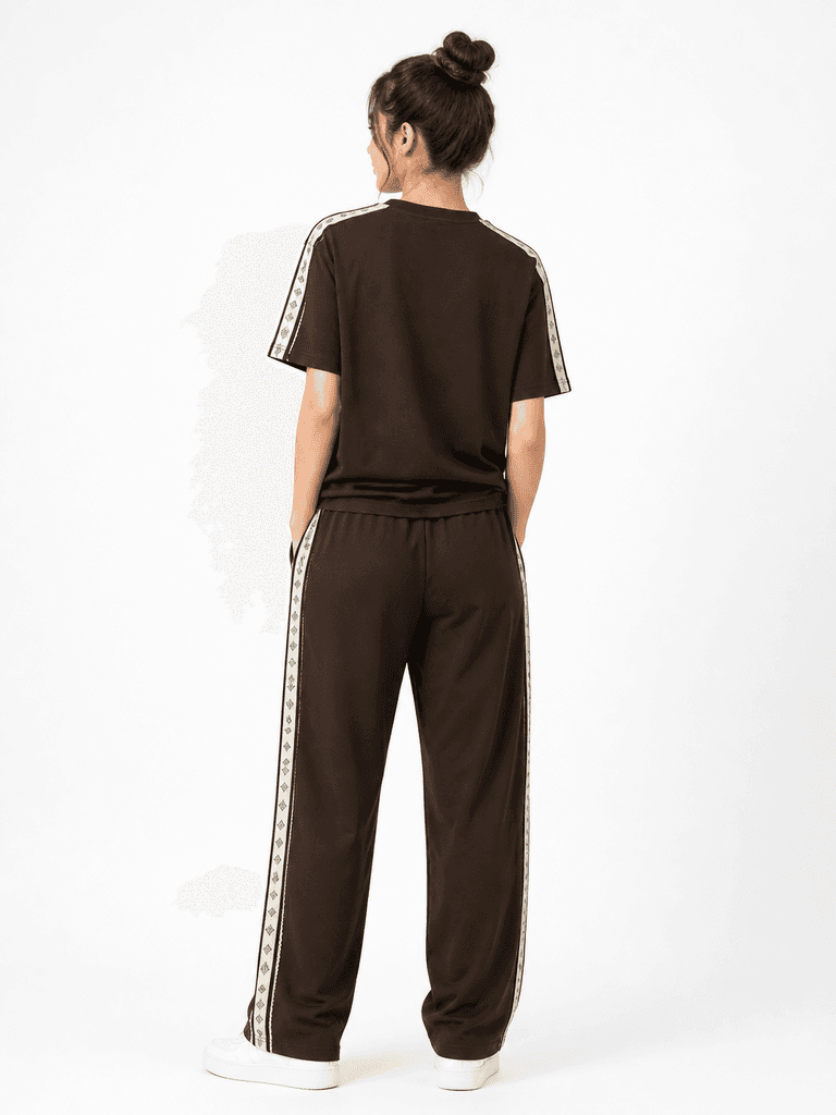 Mint Women's Premium Cotton T-Shirt and Pajama Lounge Set - Dark Brown (S) 2