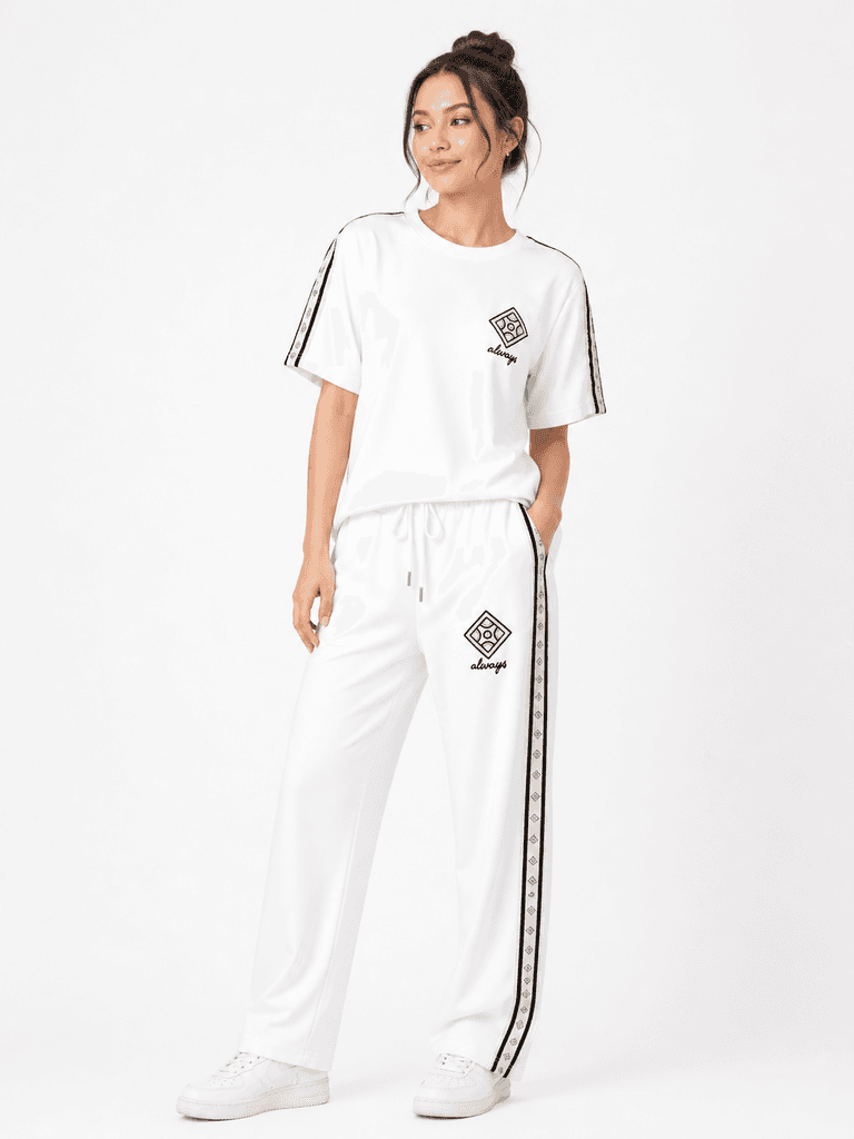 Mint Women's Premium Cotton T-Shirt and Pajama Lounge Set - White (S) 1