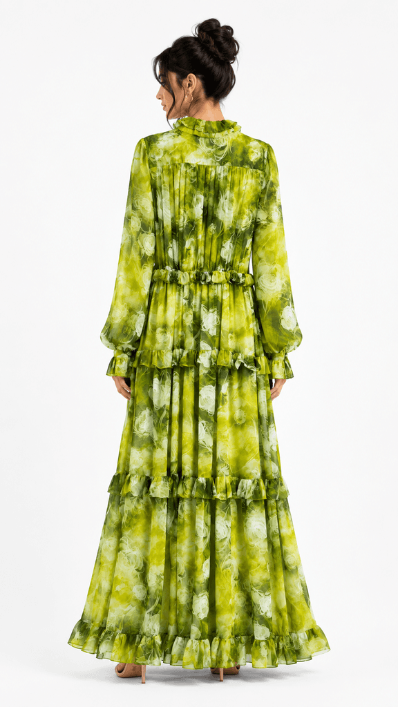 Maxmu Elegant Women's Chiffon Dress - Green (Size 1) 2