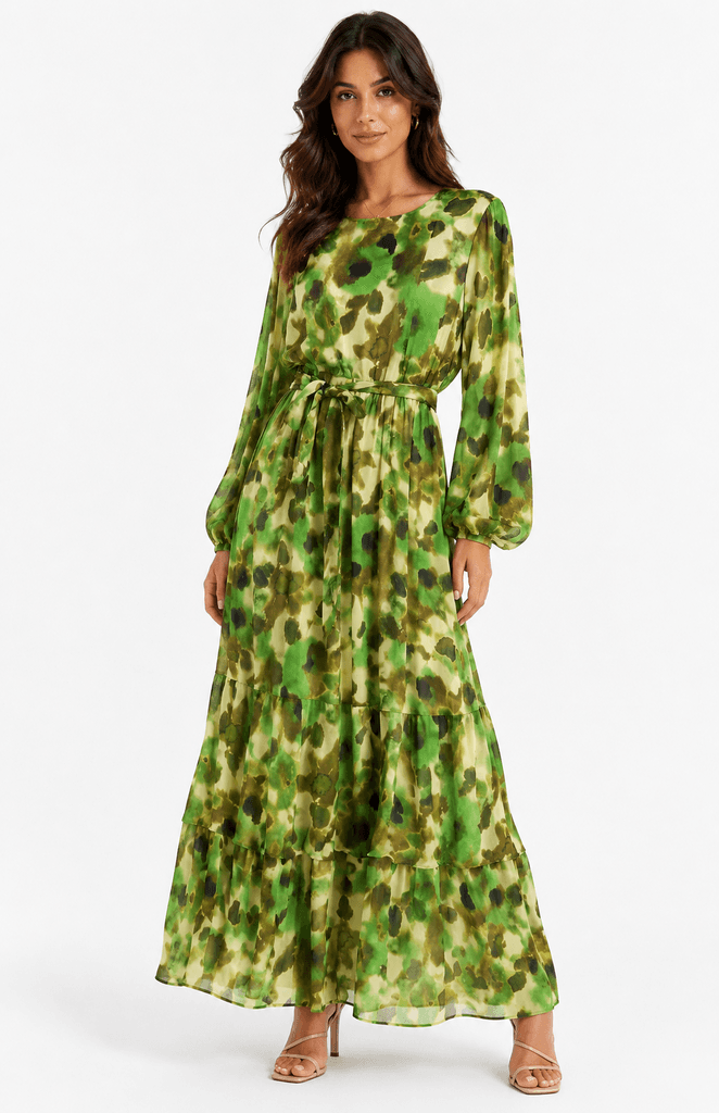 Maxmu Women's Elegant Chiffon Dress - Green (Size 1) 1