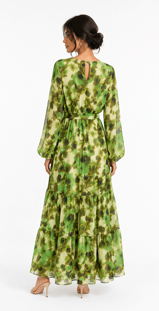 Maxmu Women's Elegant Chiffon Dress - Green (Size 1) 2