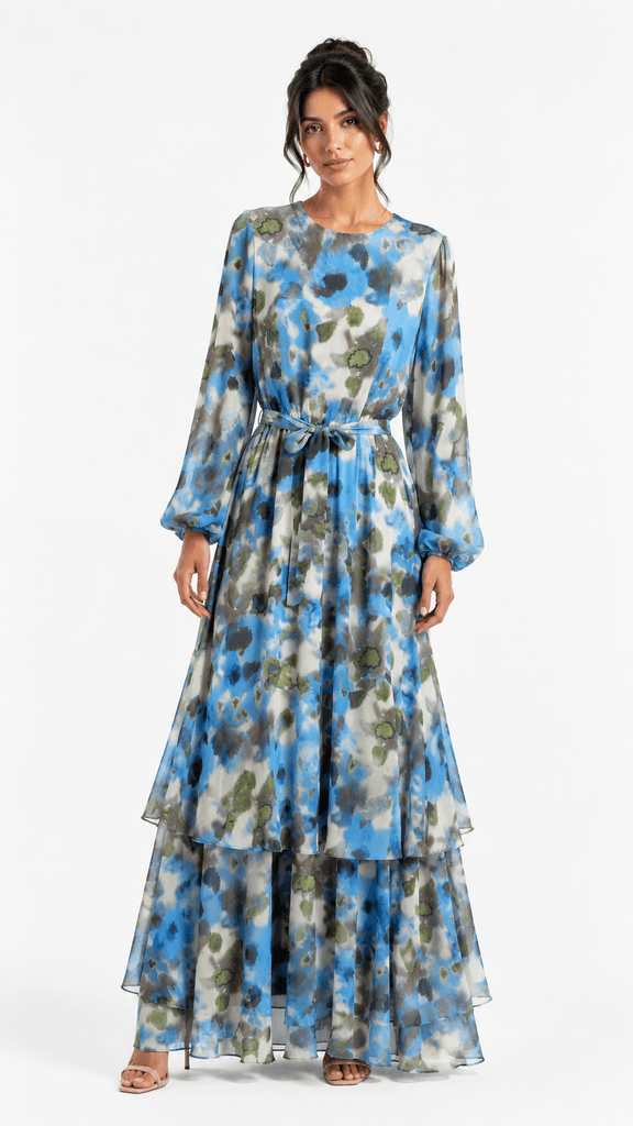 Maxmu Women's Elegant Chiffon Dress - Blue (Size 1) 1