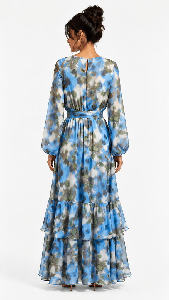 Maxmu Women's Elegant Chiffon Dress - Blue (Size 1) 2