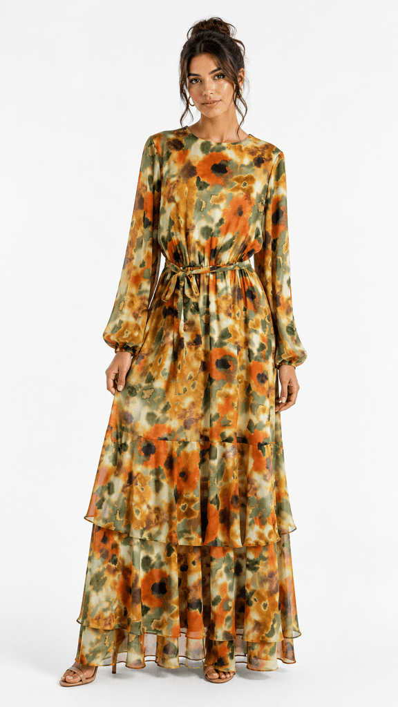 Maxmu Women's Elegant Chiffon Dress - Orange (Size 1) 1