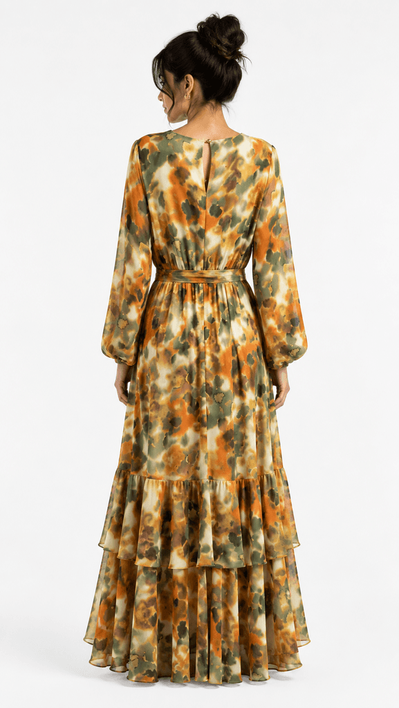 Maxmu Women's Elegant Chiffon Dress - Orange (Size 1) 2
