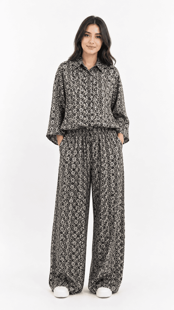 blue day’s Women's Denim-Look Polyester Shirt and Pants Co-ord Set - Dark Gray (38) 1