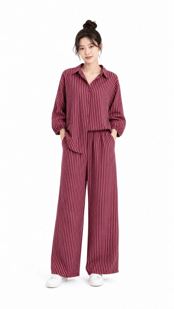 Reyon Women's Premium Viscose Shirt and Pants Set - Dark Red (S) 1