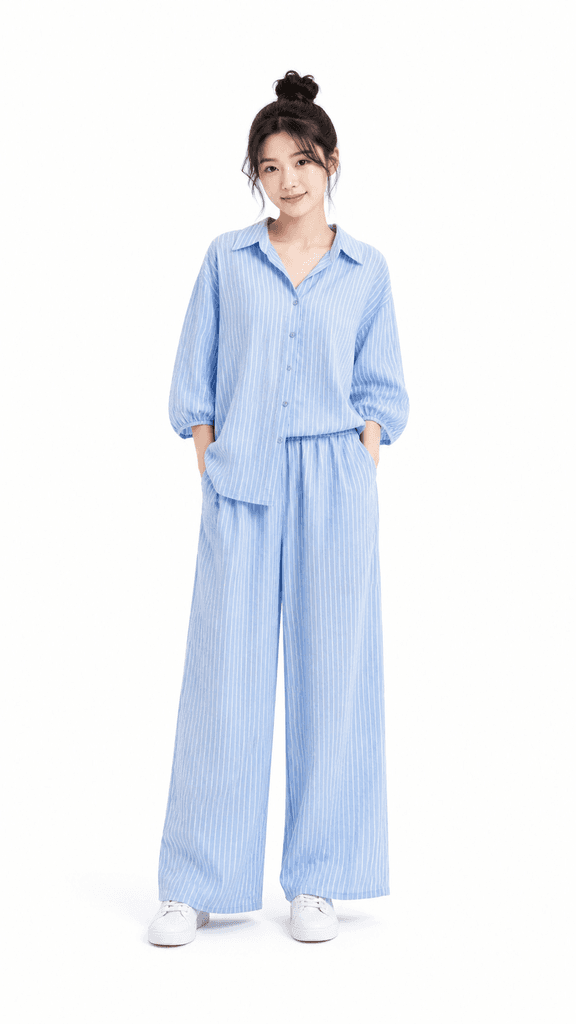 Reyon Women's Premium Viscose Shirt and Pants Set - Light Blue (S) 1
