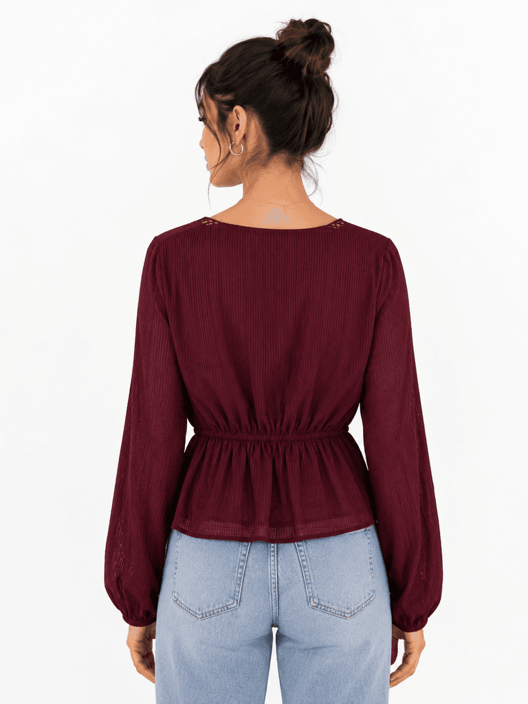 Reyon Elegant Women's Blouse - Dark Red (S) 2