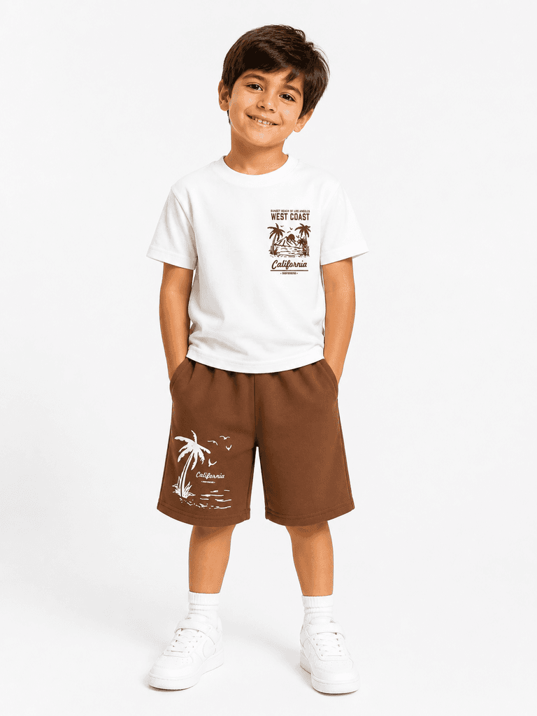 Nirvana Boys' Cotton T-Shirt and Shorts Two-Piece Set - Brown, Size 7 1