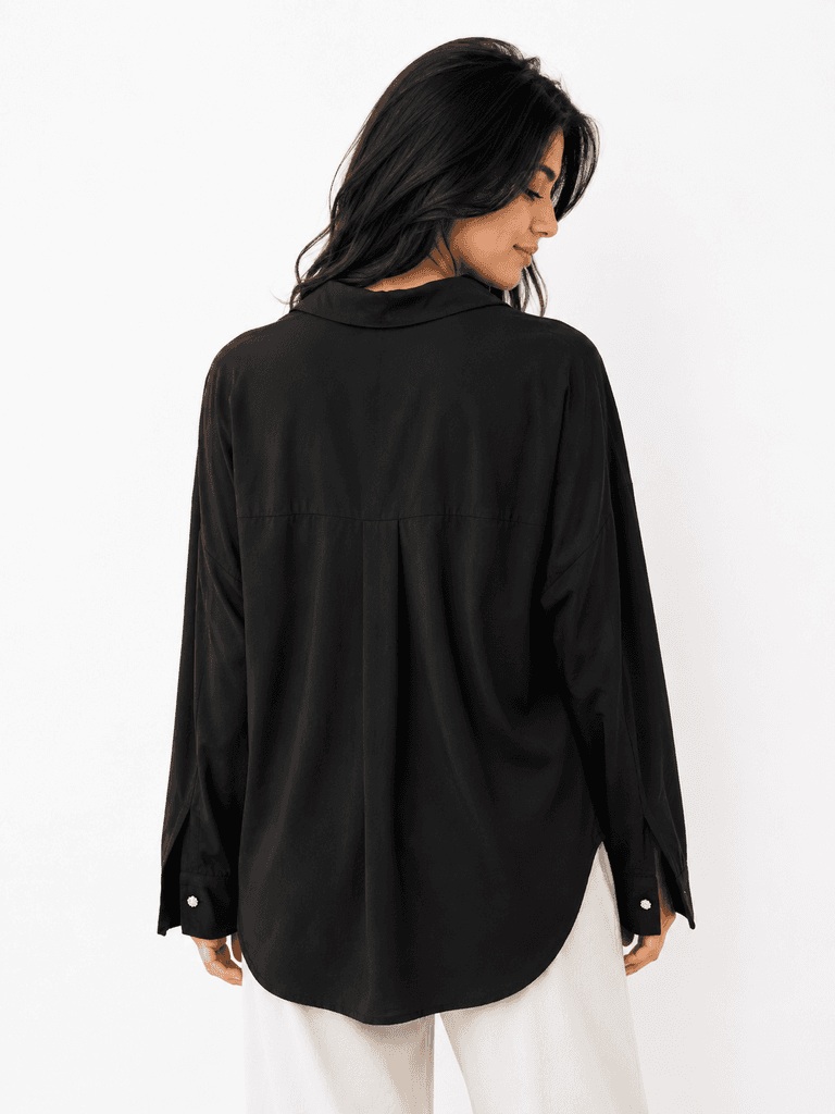 Hisset Women's Elegant Black Polyester Shirt - Chic and Versatile Everyday Blouse (Size 38) 2