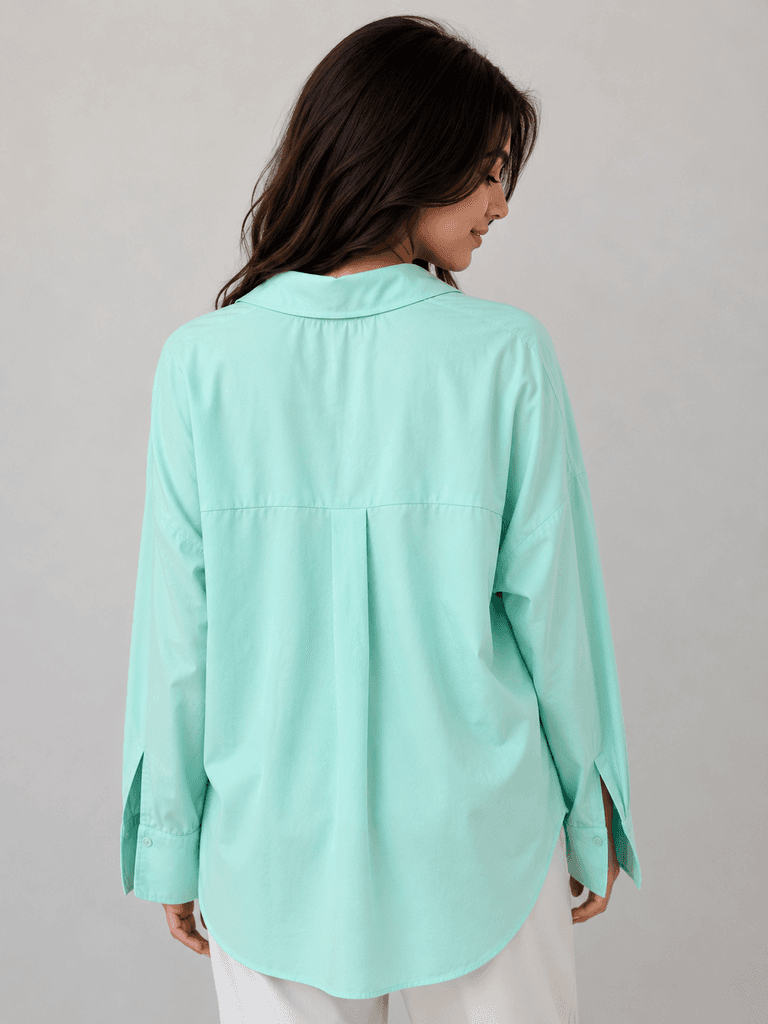 Reyon Women's Premium Oversized Pure Cotton Shirt - Mint Green (S) 1