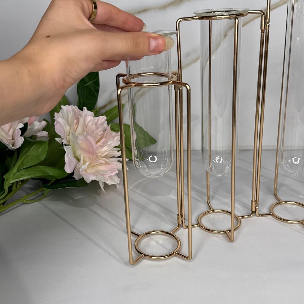 Hanging Glass Tube Vases with Metal Flower Holder 3