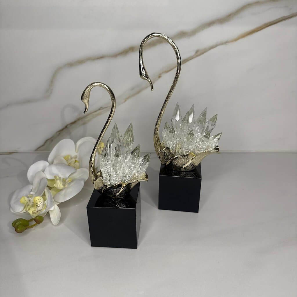 Elegant Crystal-Tail Swan Figurine - Set Of 2 3