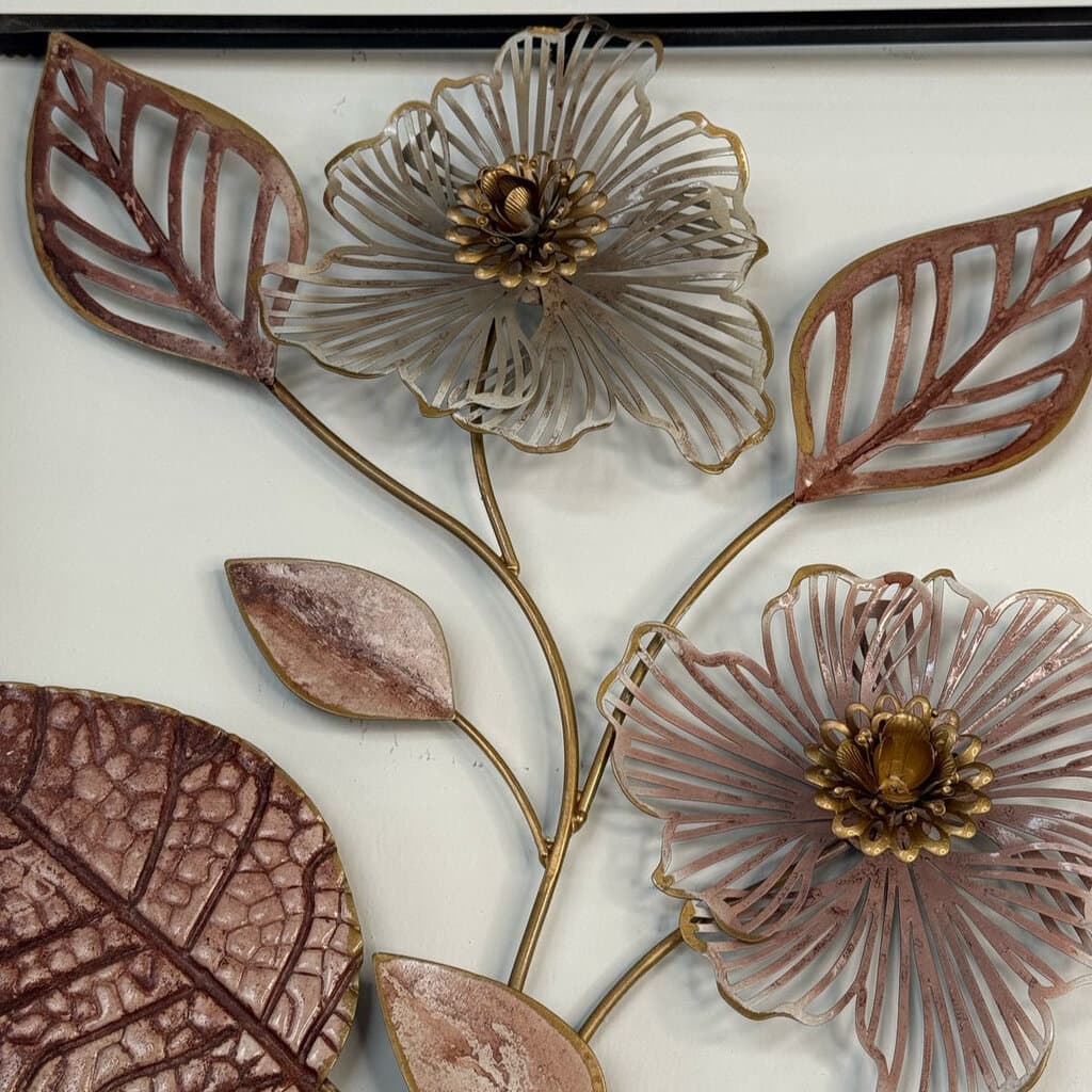 Elegant Metal Vase Of Flowers With Frame Wall Decor 3