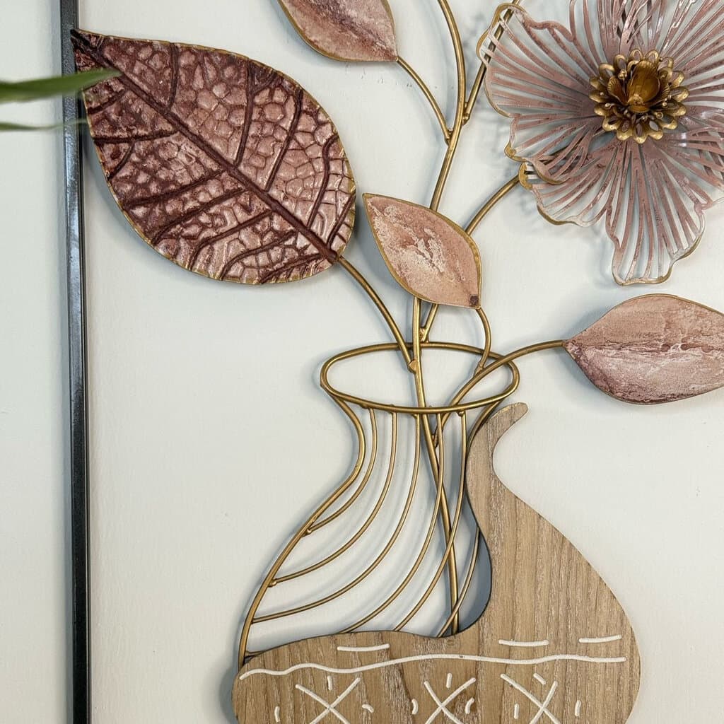 Elegant Metal Vase Of Flowers With Frame Wall Decor 4