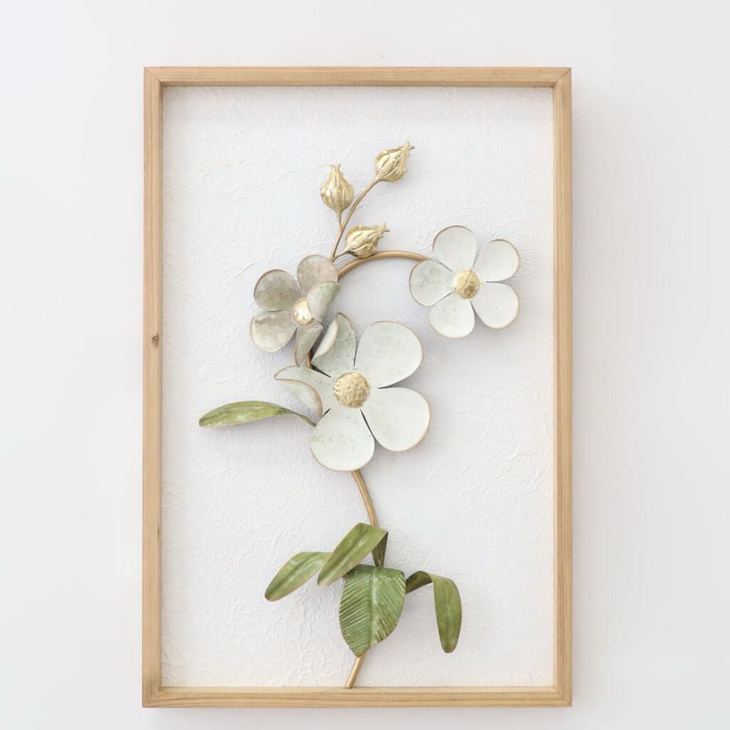 Metal White Flower & Wooden Frame Wall Decoration 1