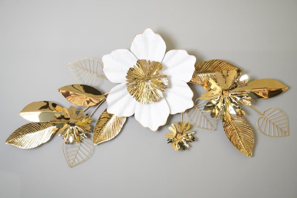 Golden & White Floral Metal Wall Decoration 1
