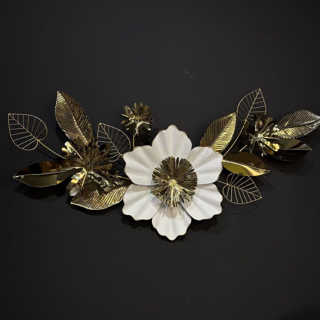 Golden & White Floral Metal Wall Decoration 3
