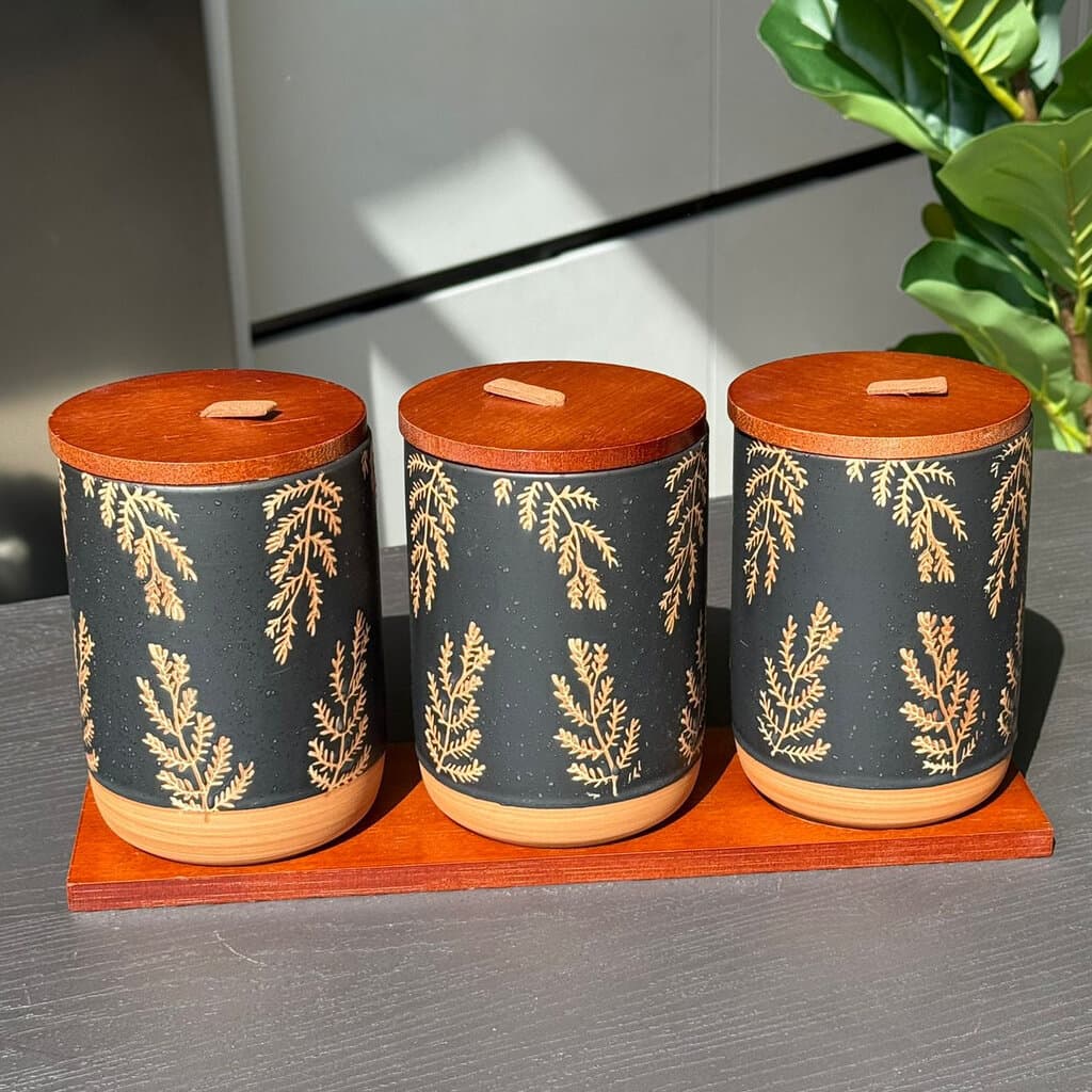 Luxury Ceramic Storage Jar Set with Wooden Lids & Stand 1