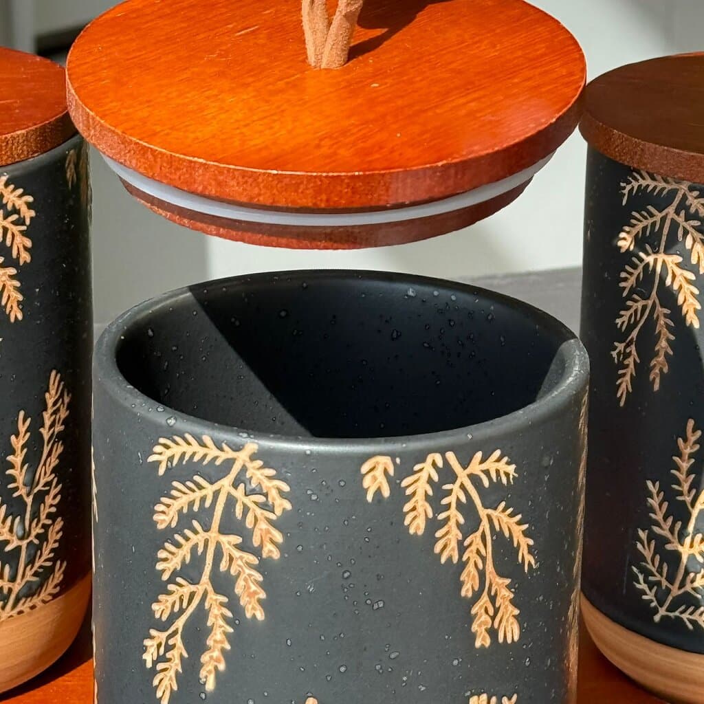 Luxury Ceramic Storage Jar Set with Wooden Lids & Stand 3