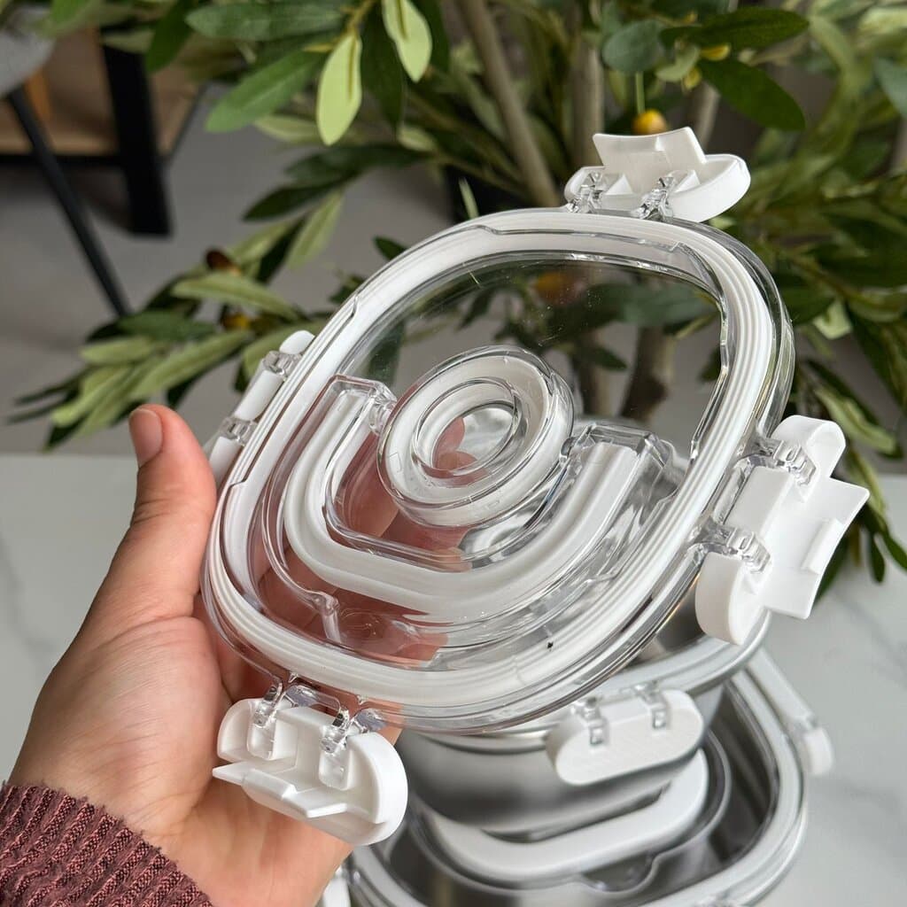 3 PCS – Elegant Airtight Silver Stainless Steel Bowl Set with Lids 8
