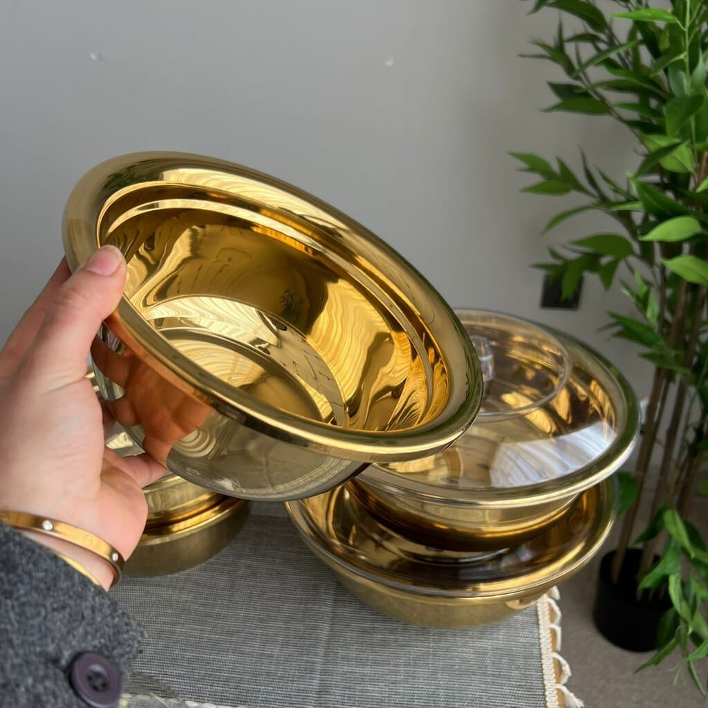 Elegant Gold Stainless Steel Bowl Set with Lids 5