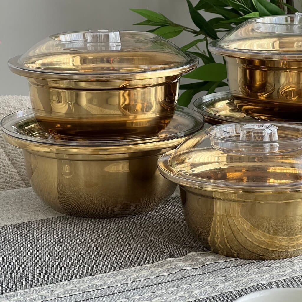 Elegant Gold Stainless Steel Bowl Set with Lids 3