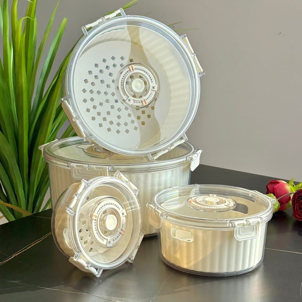Airtight Round Food Storage Container With Date Dial - Set Of 4 1