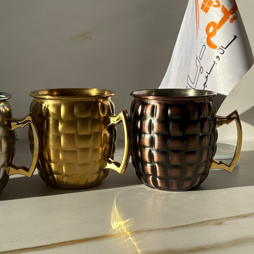 Embossed Stainless Steel Mugs with Gold Handle 4