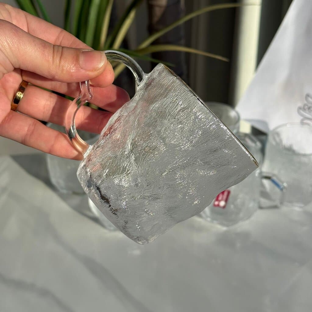 Modern Clear Glass Mug with Gold Rim - Set Of 6 5