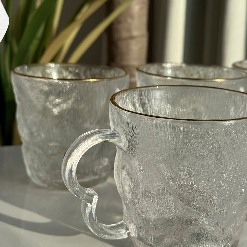 Modern Clear Glass Mug with Gold Rim - Set Of 6 2