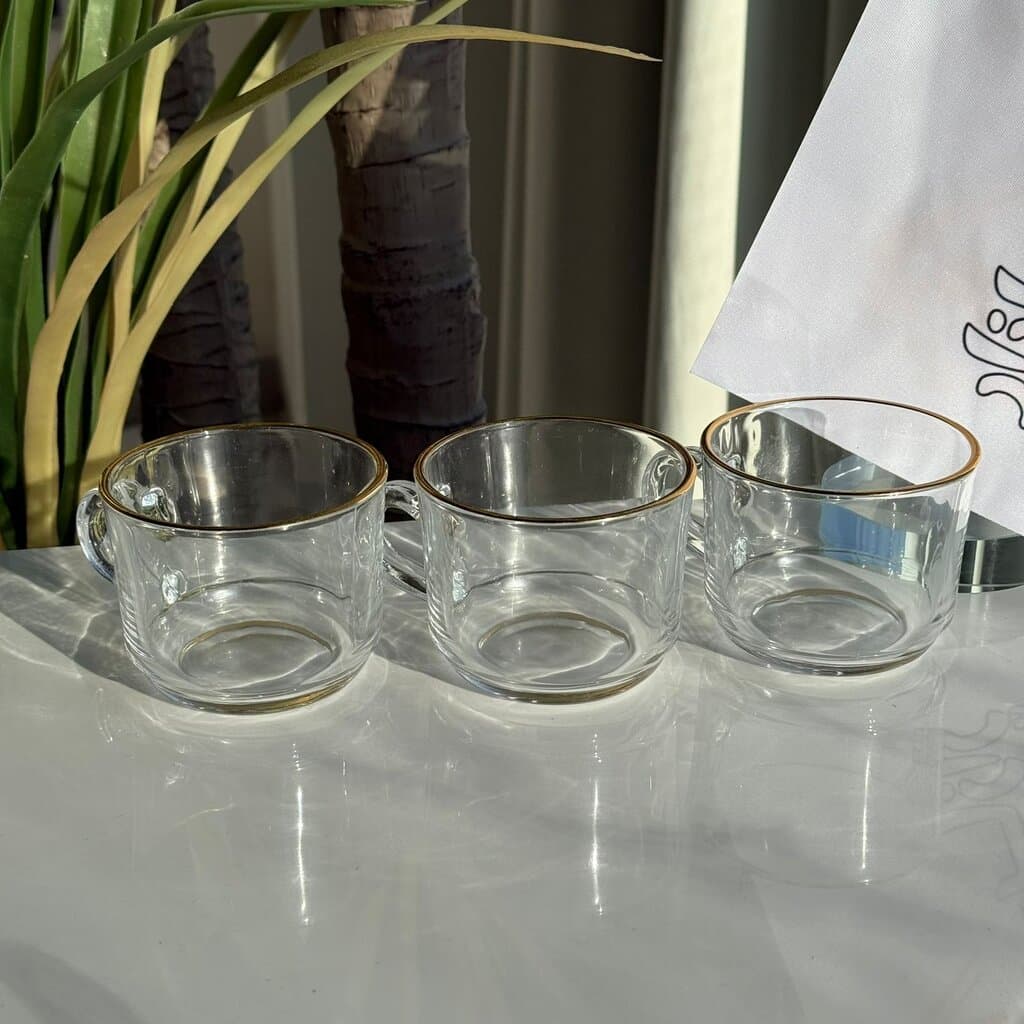 Luxury Clear Tea Cups with Golden Rim - Set Of 3 1