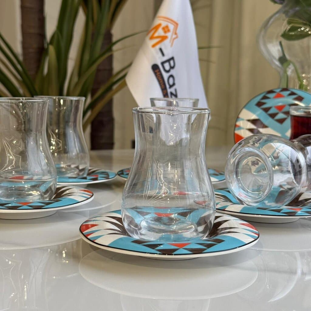 Clear Tea Glass & Decorative Saucer Set 10