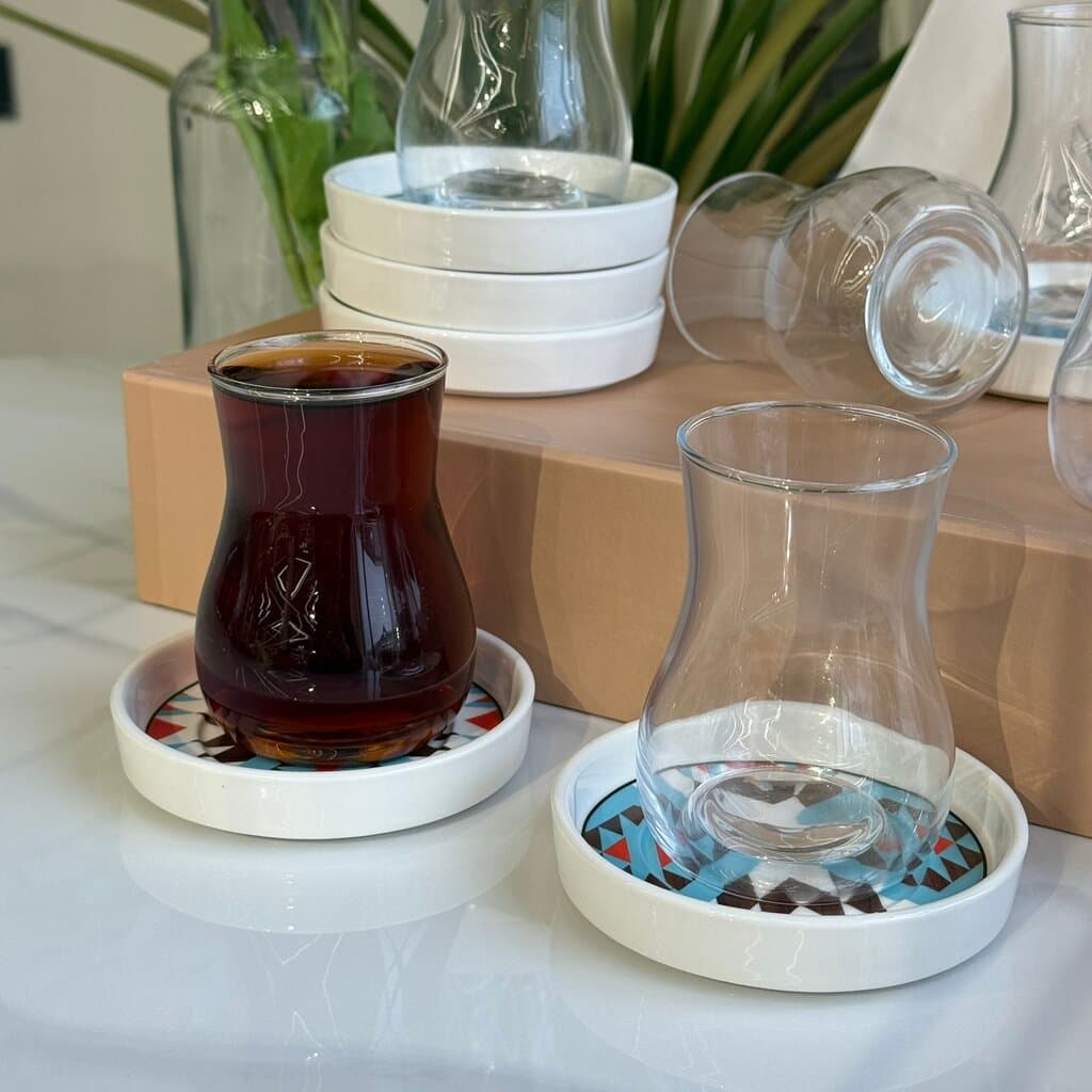 Vintage Decorative Saucers & Tea Glass Set 6
