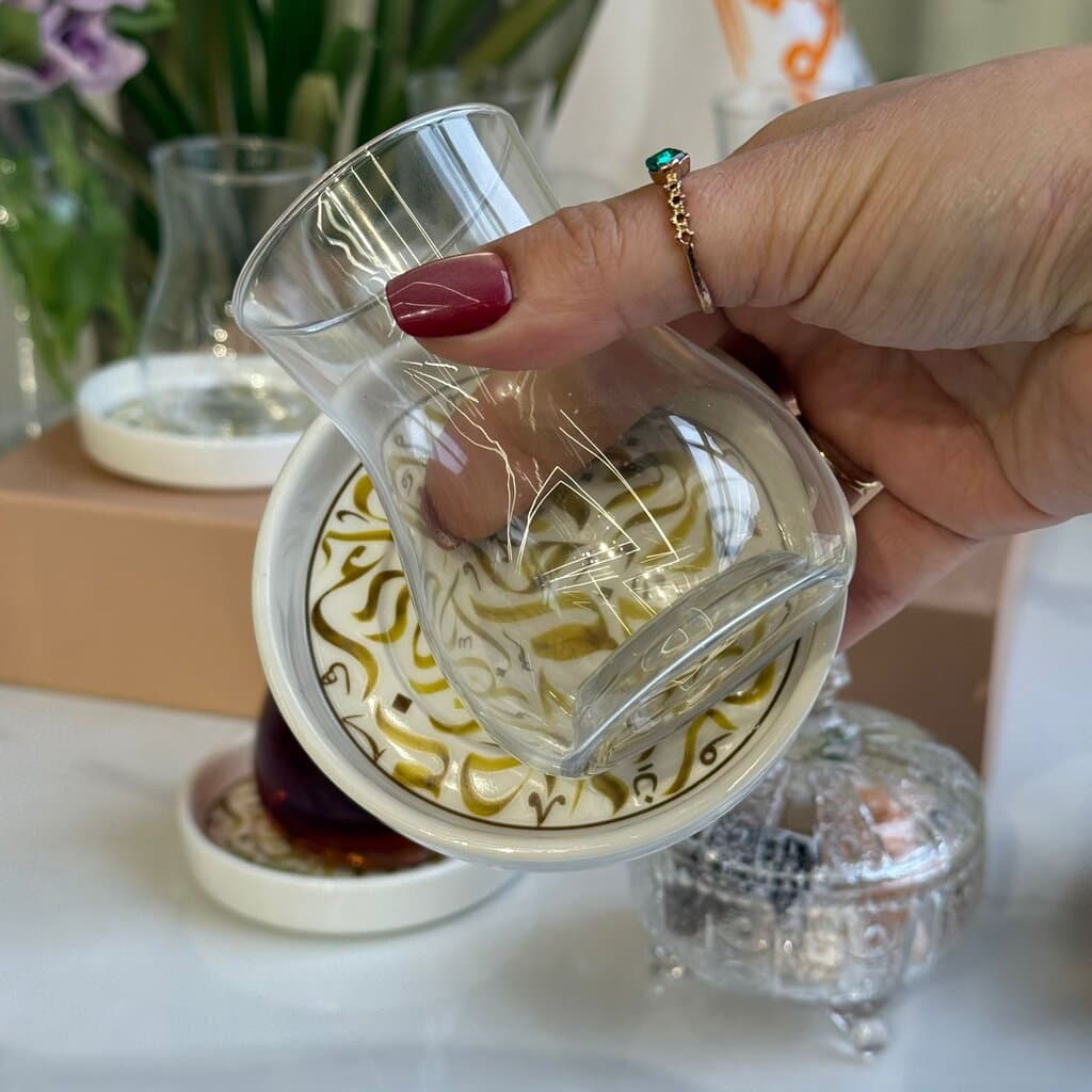 Elegant Decorative Saucers & Tea Glass Set 6