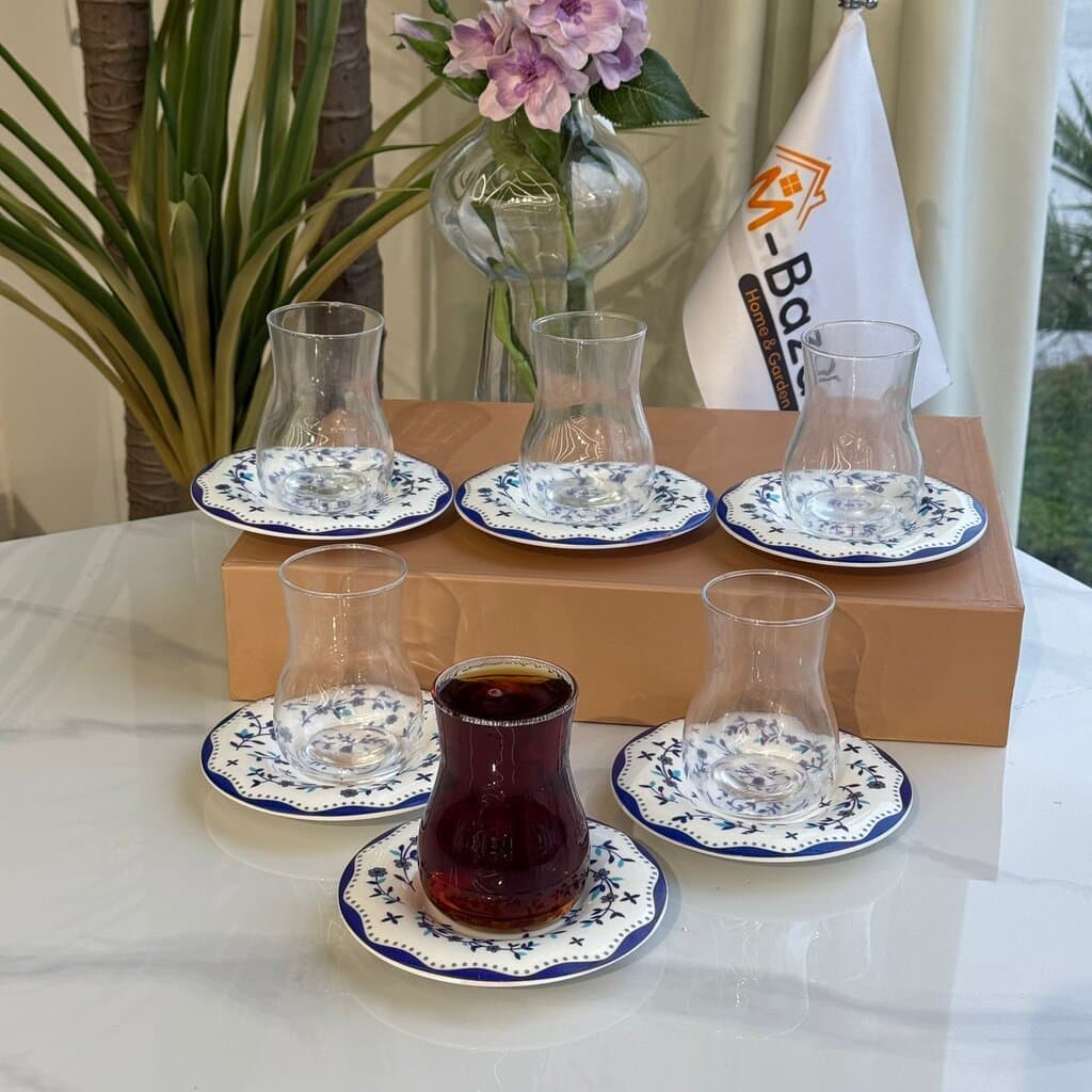 Blue Floral Saucer Tea Glass Set 1